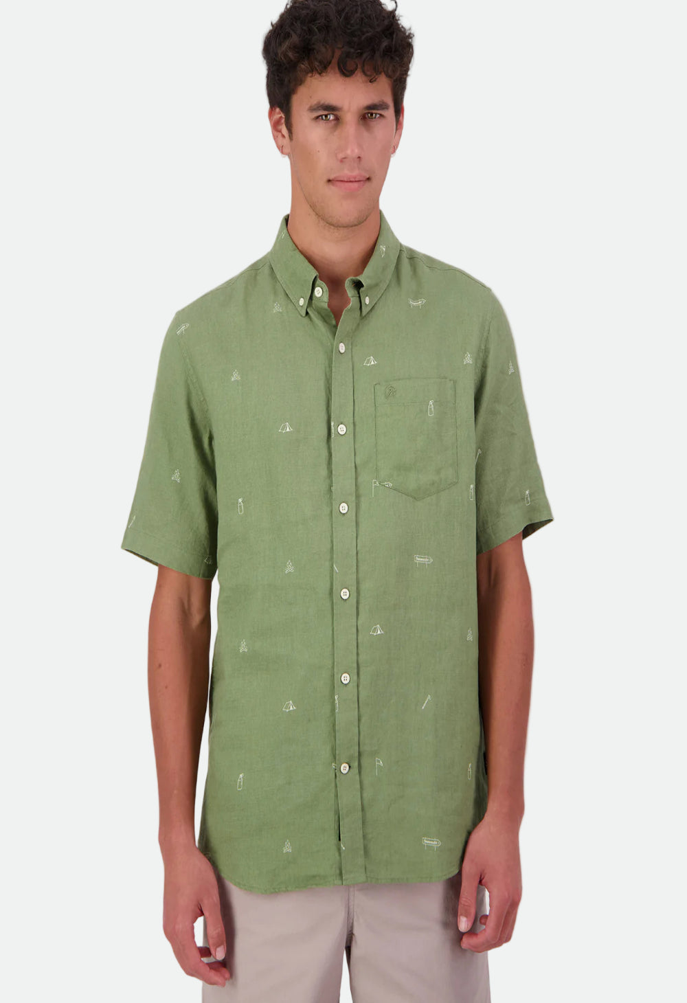 Swanndri Men's Camp Vibes Linen Short Sleeve Shirt - Clover/Lt Taupe