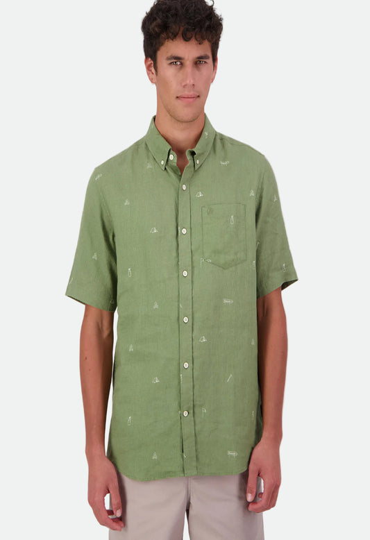 Swanndri Men's Camp Vibes Linen Short Sleeve Shirt - Clover/Lt Taupe