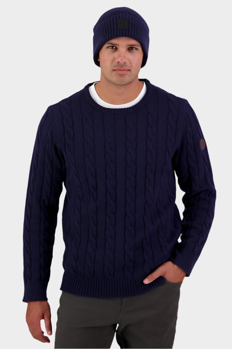 Swanndri Men's Doncaster Cable Knit Crew - Navy