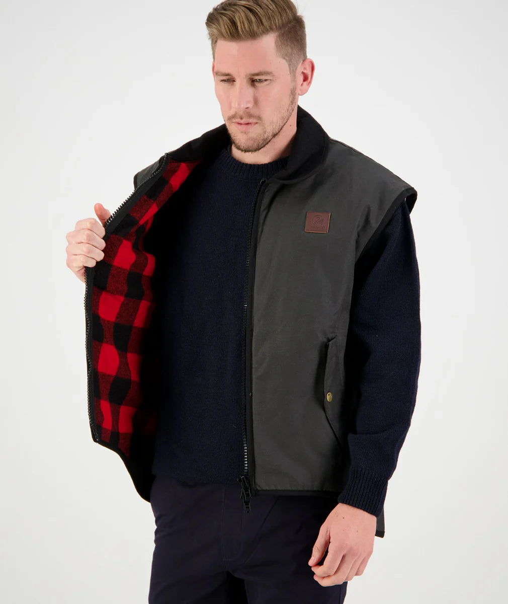 Swanndri Men's Foxton Oilskin Vest with Wool Lining - Brown