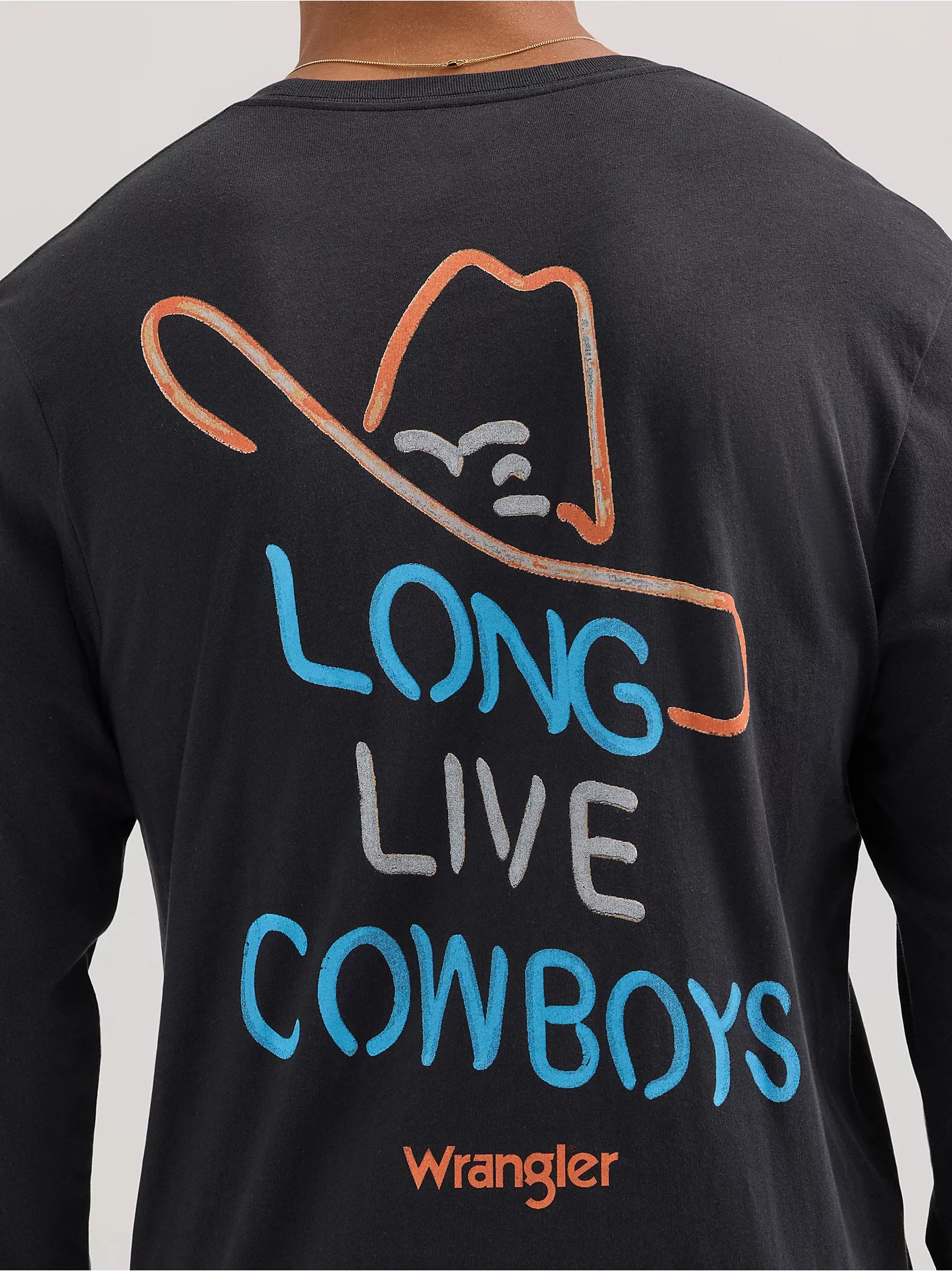 Wrangler Men's Long Sleeve Cowboy Back Graphic T-Shirt - Jet Black