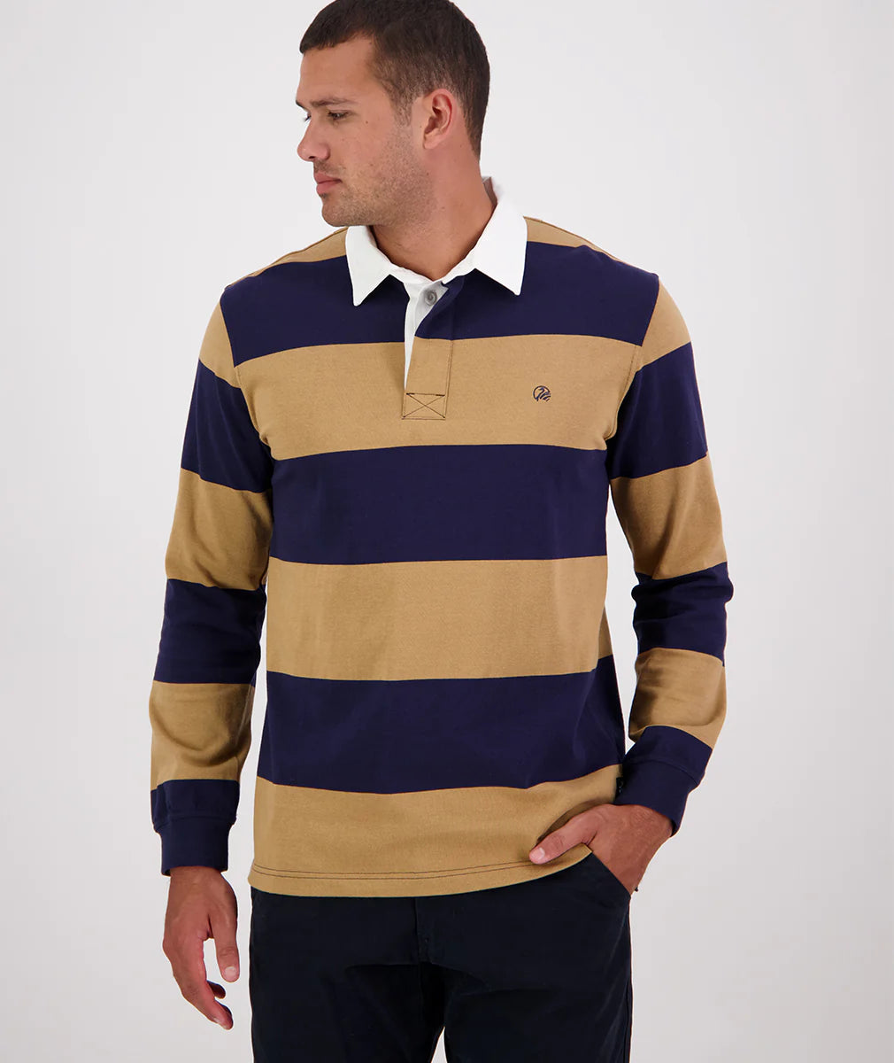 Swanndri Men's Ridgeway Long Sleeve Rugby Top - Navy/Cashew