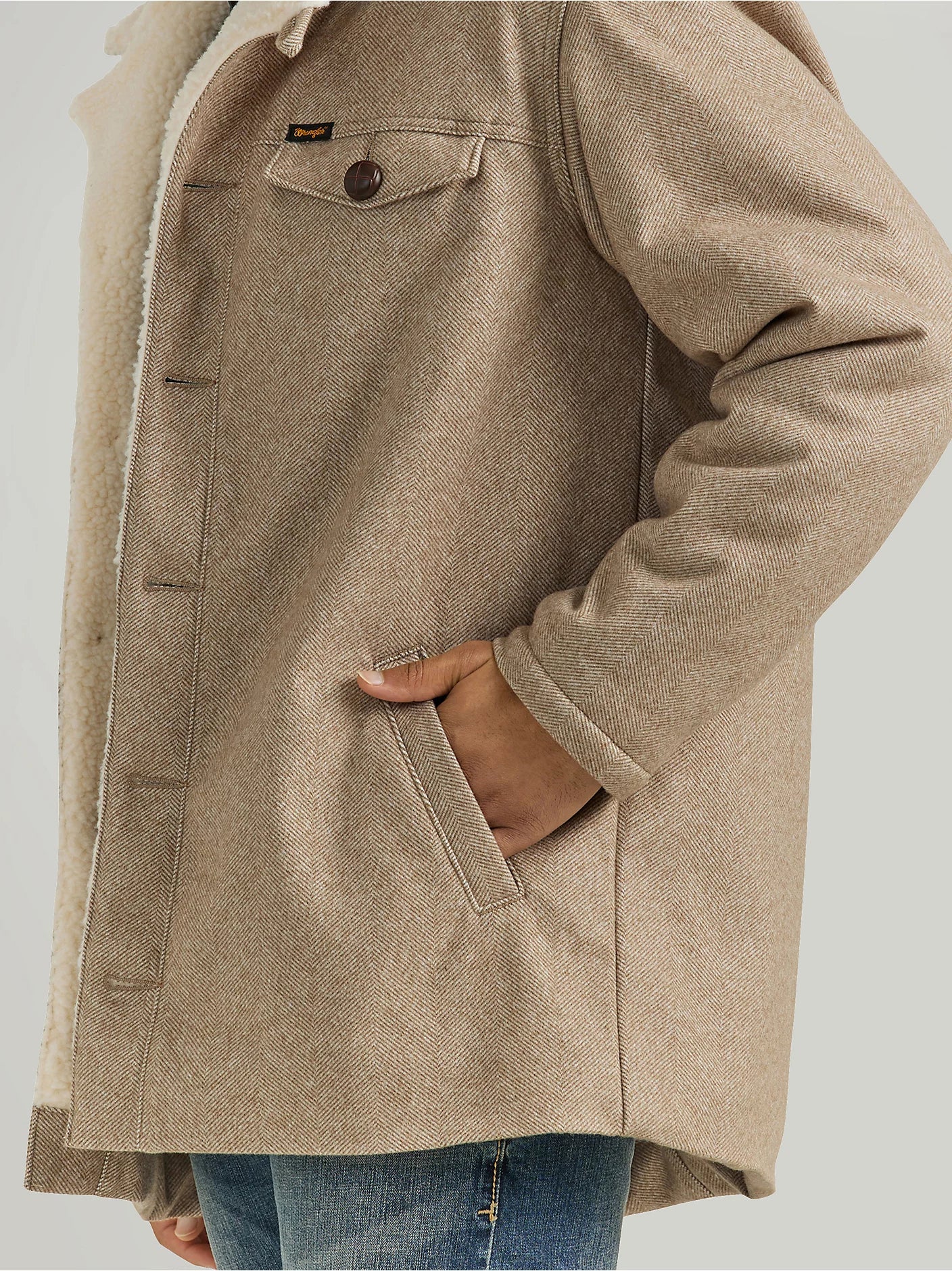 Wrangler Men's Tweed Sherpa Lined Heavy Jacket - Neutral Brown