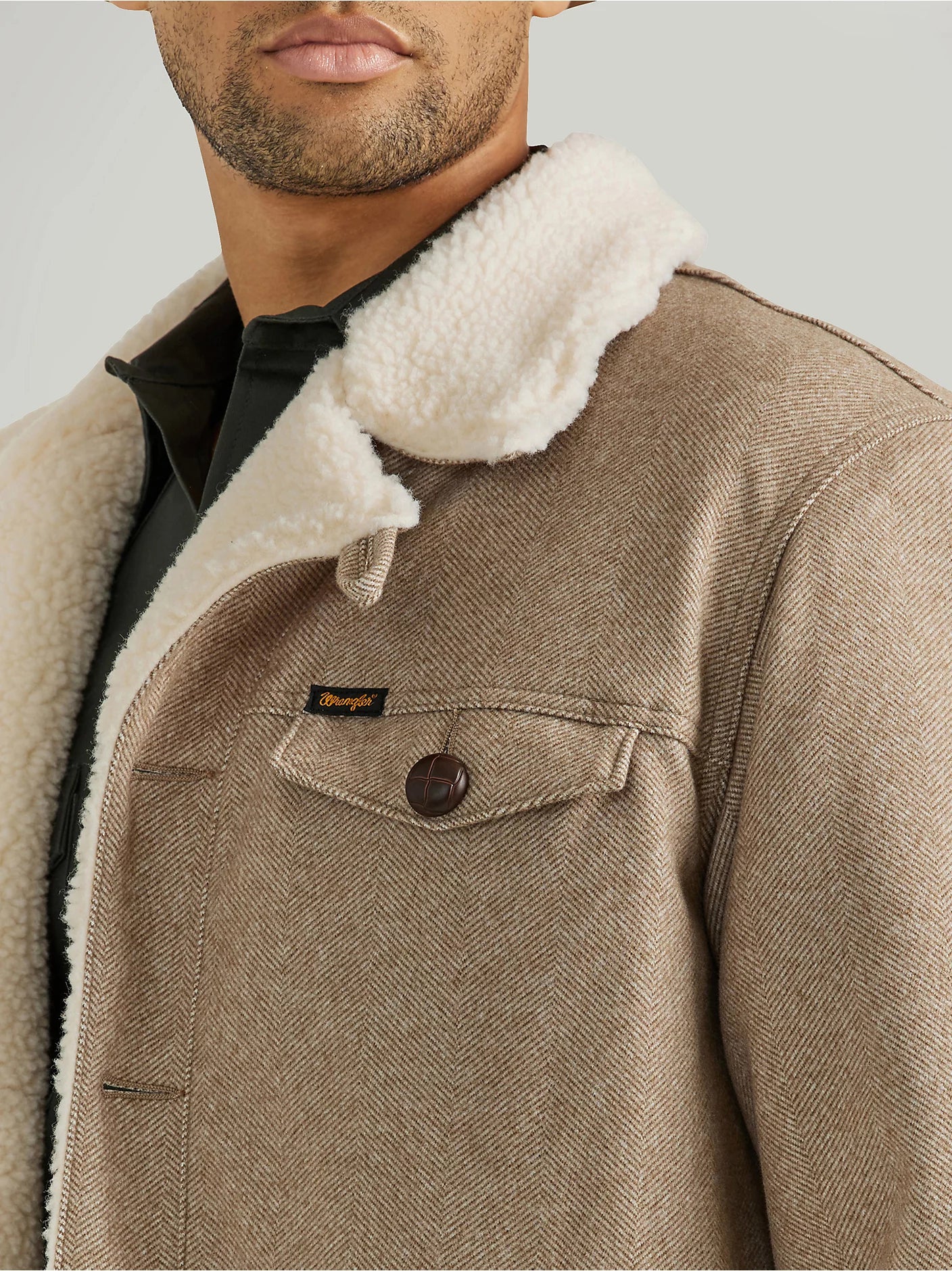 Wrangler Men's Tweed Sherpa Lined Heavy Jacket - Neutral Brown