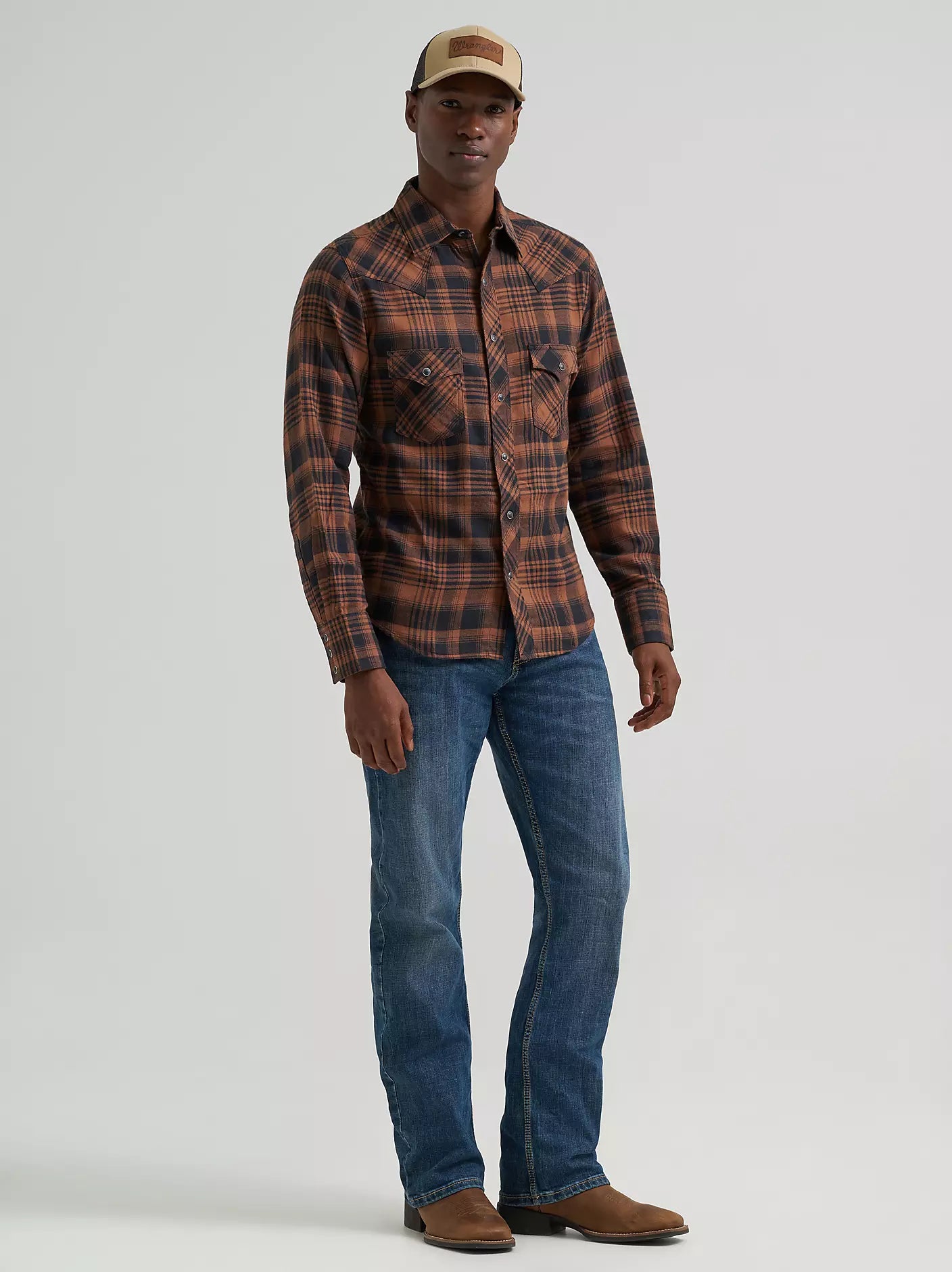 Wrangler Retro® Men's Long Sleeve Flannel Western Snap Plaid Shirt - Sable