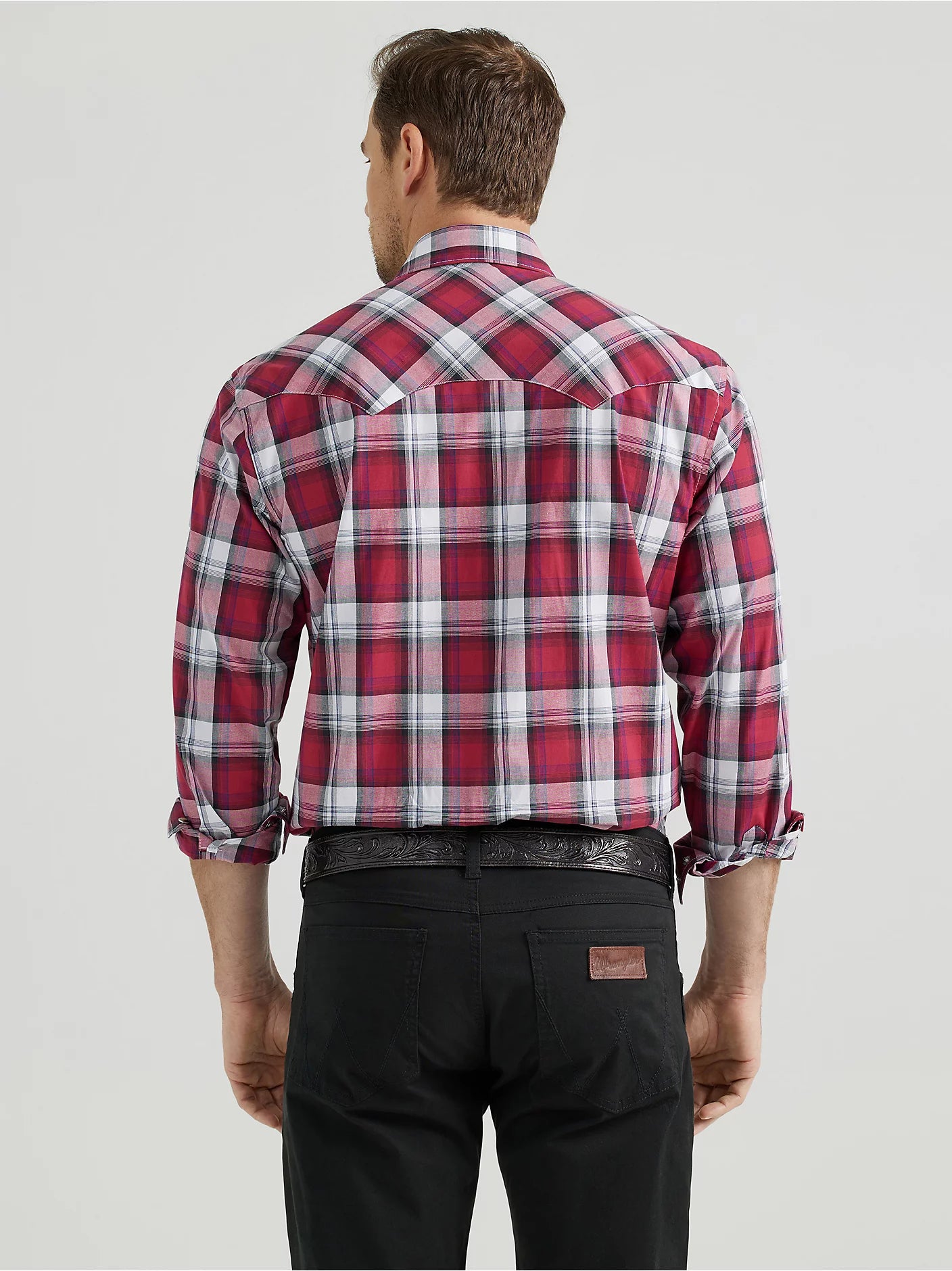 Wrangler Men's Retro® Long Sleeve Sawtooth Snap Pocket Western Shirt - Burgundy Plaid