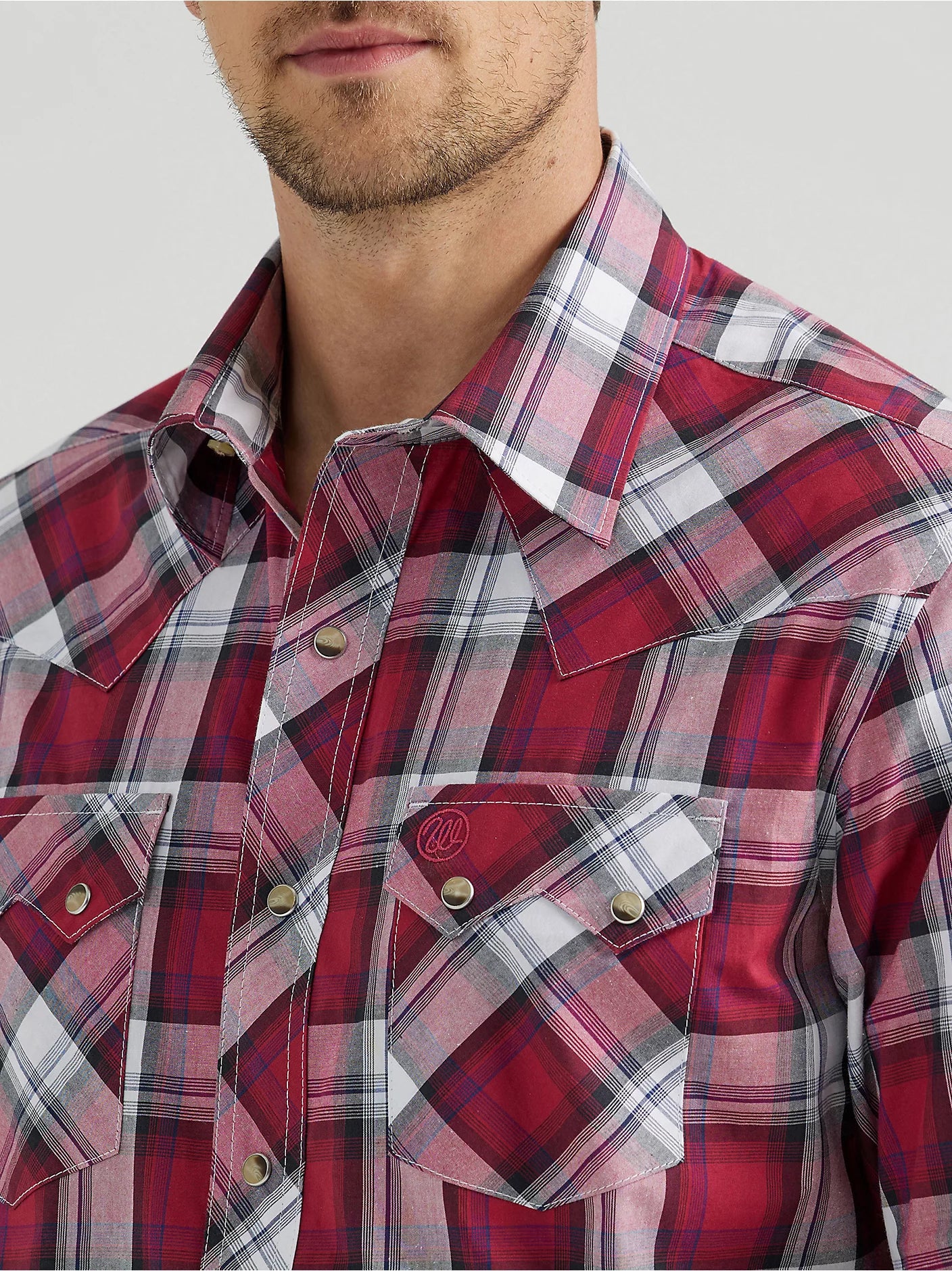 Wrangler Men's Retro® Long Sleeve Sawtooth Snap Pocket Western Shirt - Burgundy Plaid