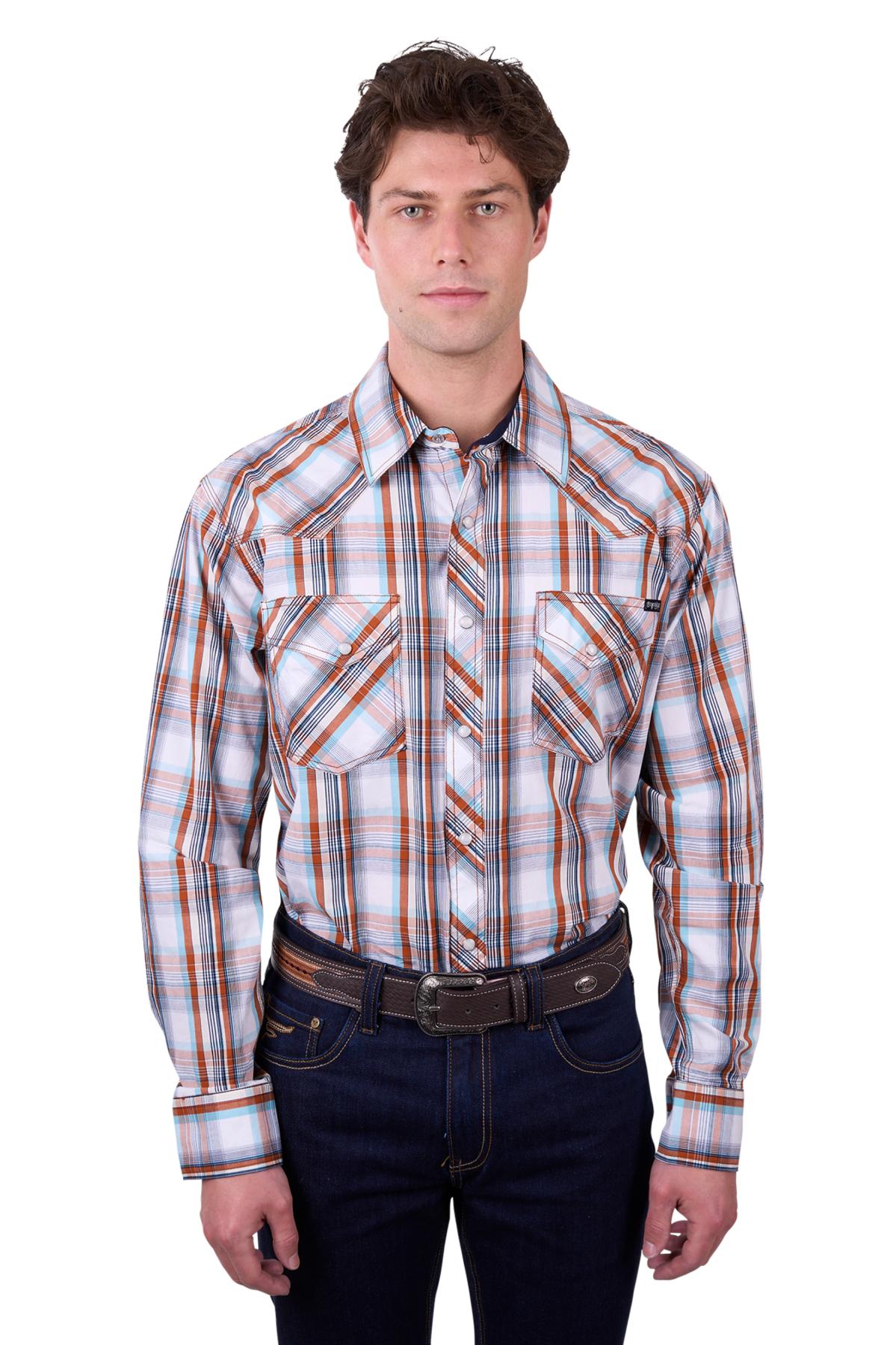 Pure Western Men’s Axel Check Western Long Sleeve Shirt - Tan