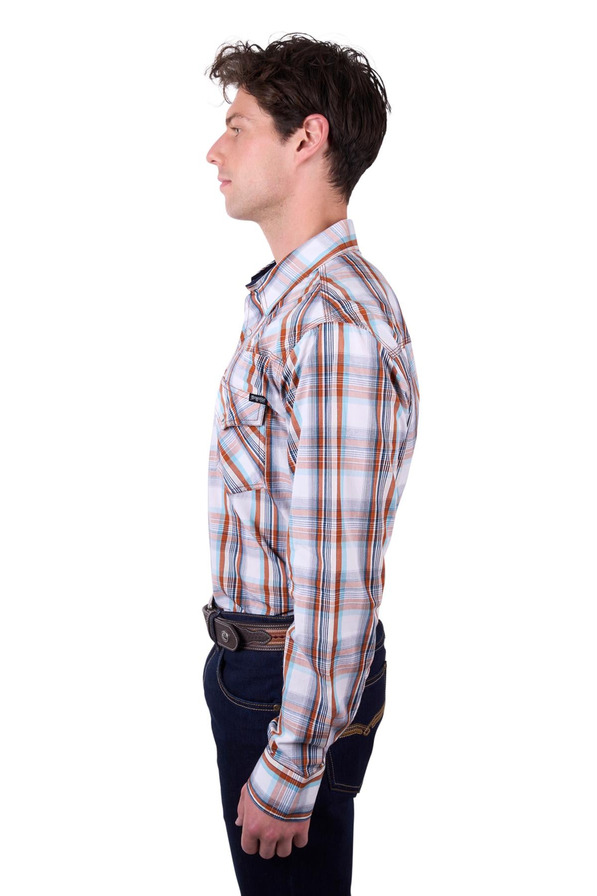 Pure Western Men’s Axel Check Western Long Sleeve Shirt - Tan