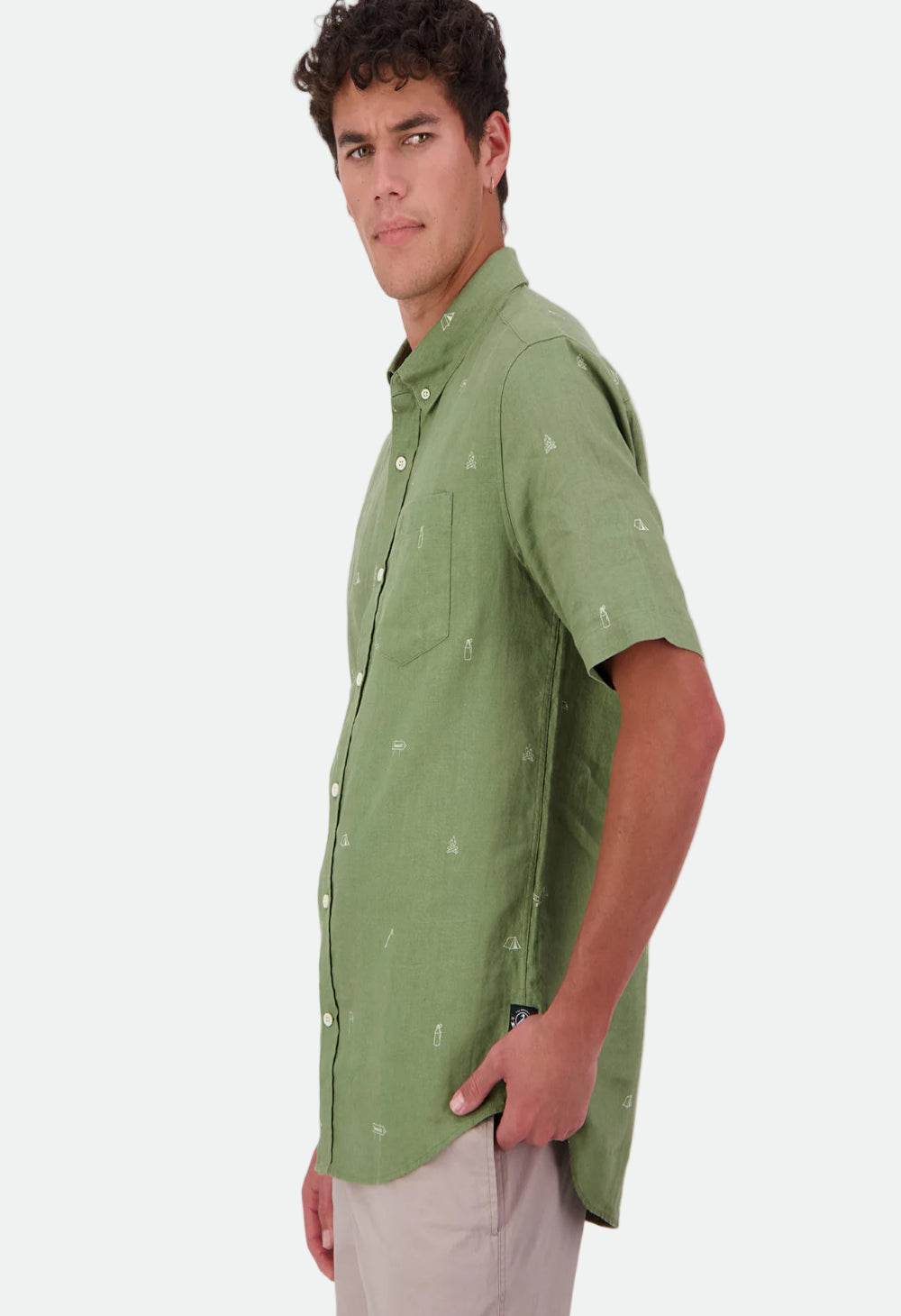 Swanndri Men's Camp Vibes Linen Short Sleeve Shirt - Clover/Lt Taupe