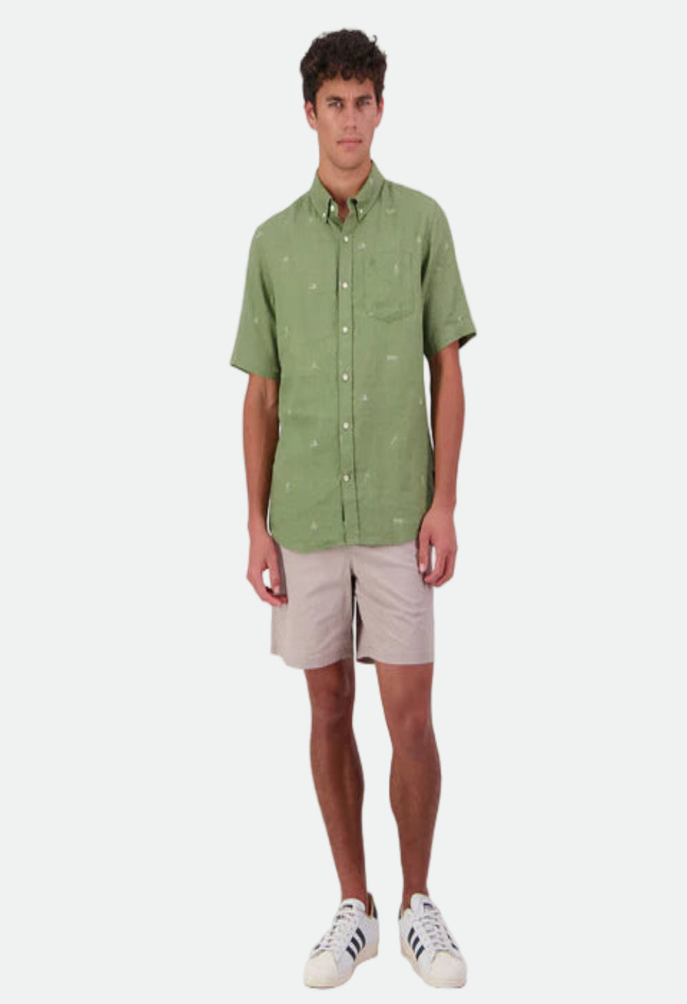 Swanndri Men's Camp Vibes Linen Short Sleeve Shirt - Clover/Lt Taupe
