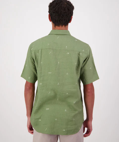 Swanndri Men's Camp Vibes Linen Short Sleeve Shirt - Clover/Lt Taupe