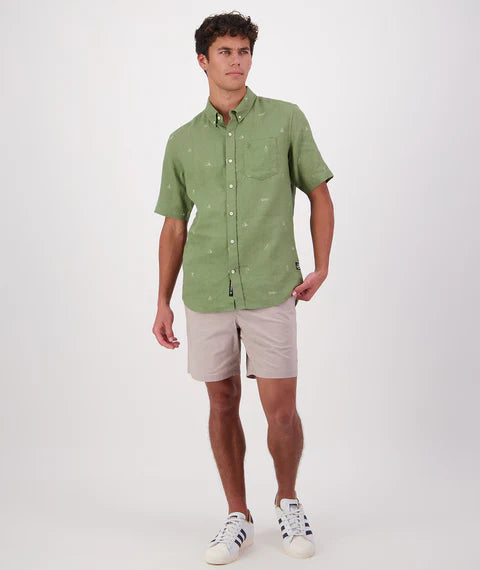 Swanndri Men's Camp Vibes Linen Short Sleeve Shirt - Clover/Lt Taupe