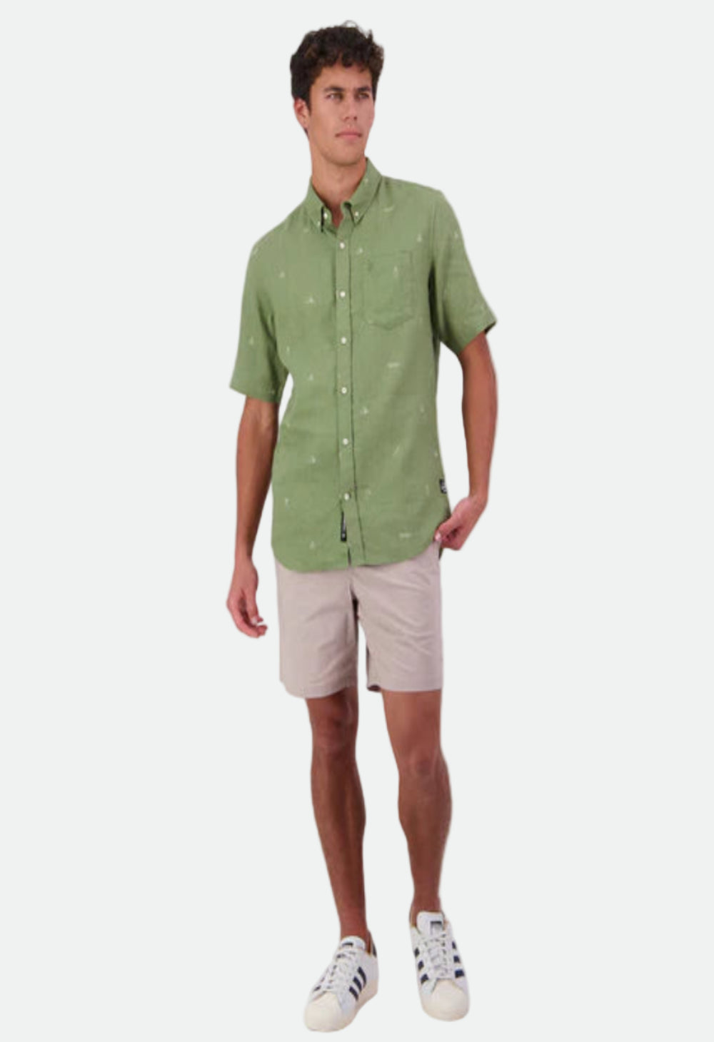 Swanndri Men's Camp Vibes Linen Short Sleeve Shirt - Clover/Lt Taupe