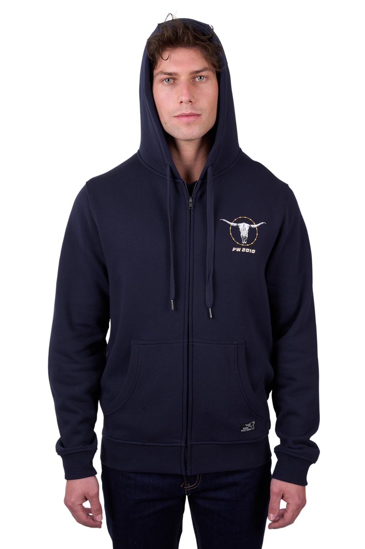 Pure Western Mens Carl Zip Up Hoodie - Navy