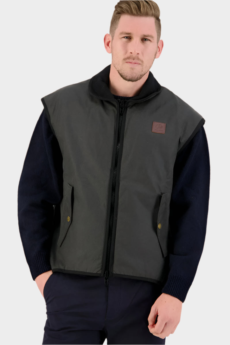 Swanndri Men's Foxton Oilskin Vest with Wool Lining - Brown