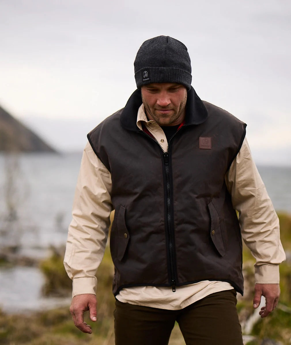 Swanndri Men's Foxton Oilskin Vest with Wool Lining - Brown
