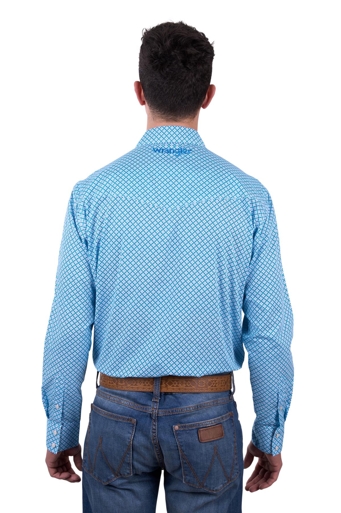 Wrangler Men’s Jude Print Logo Western Long Sleeve Shirt - BLUE/TEAL