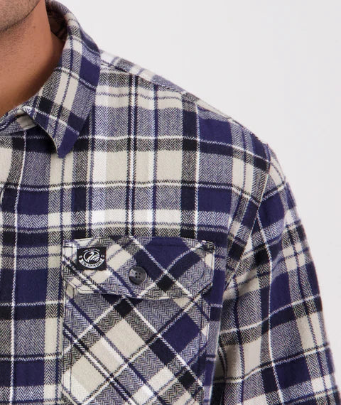 Swanndri Men's Morven Sherpa Long Sleeve Shirt - Navy/Horizon Grey