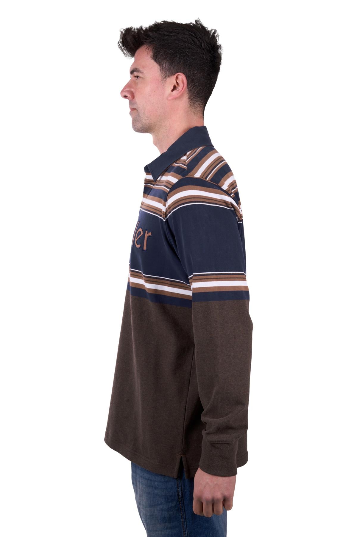 Wrangler Men’s Nico Stripe Rugby - TAN MARLE/NAVY