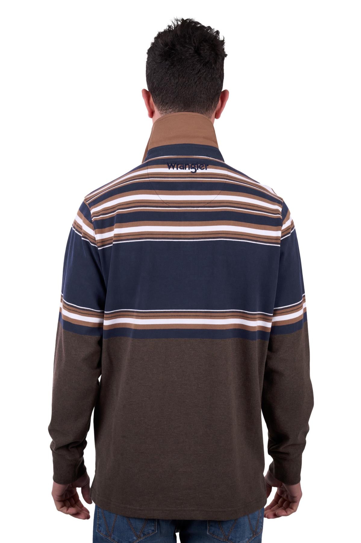 Wrangler Men’s Nico Stripe Rugby - TAN MARLE/NAVY