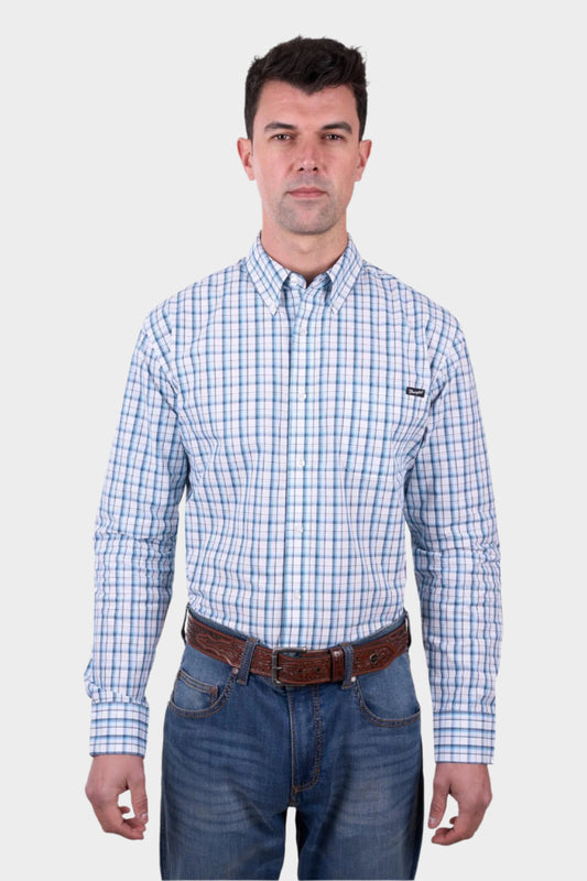 Wrangler Men’s Owen Check Button Down Long Sleeve Shirt - Blue/White