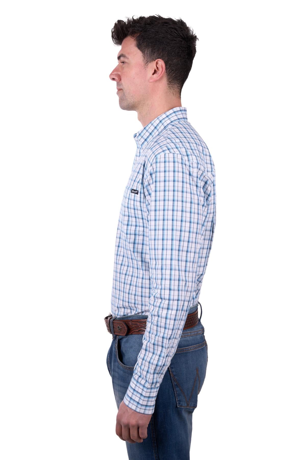 Wrangler Men’s Owen Check Button Down Long Sleeve Shirt - Blue/White