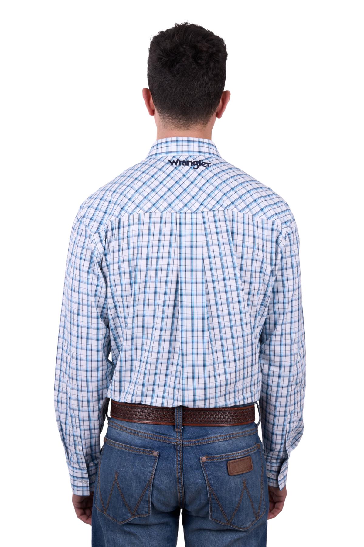Wrangler Men’s Owen Check Button Down Long Sleeve Shirt - Blue/White