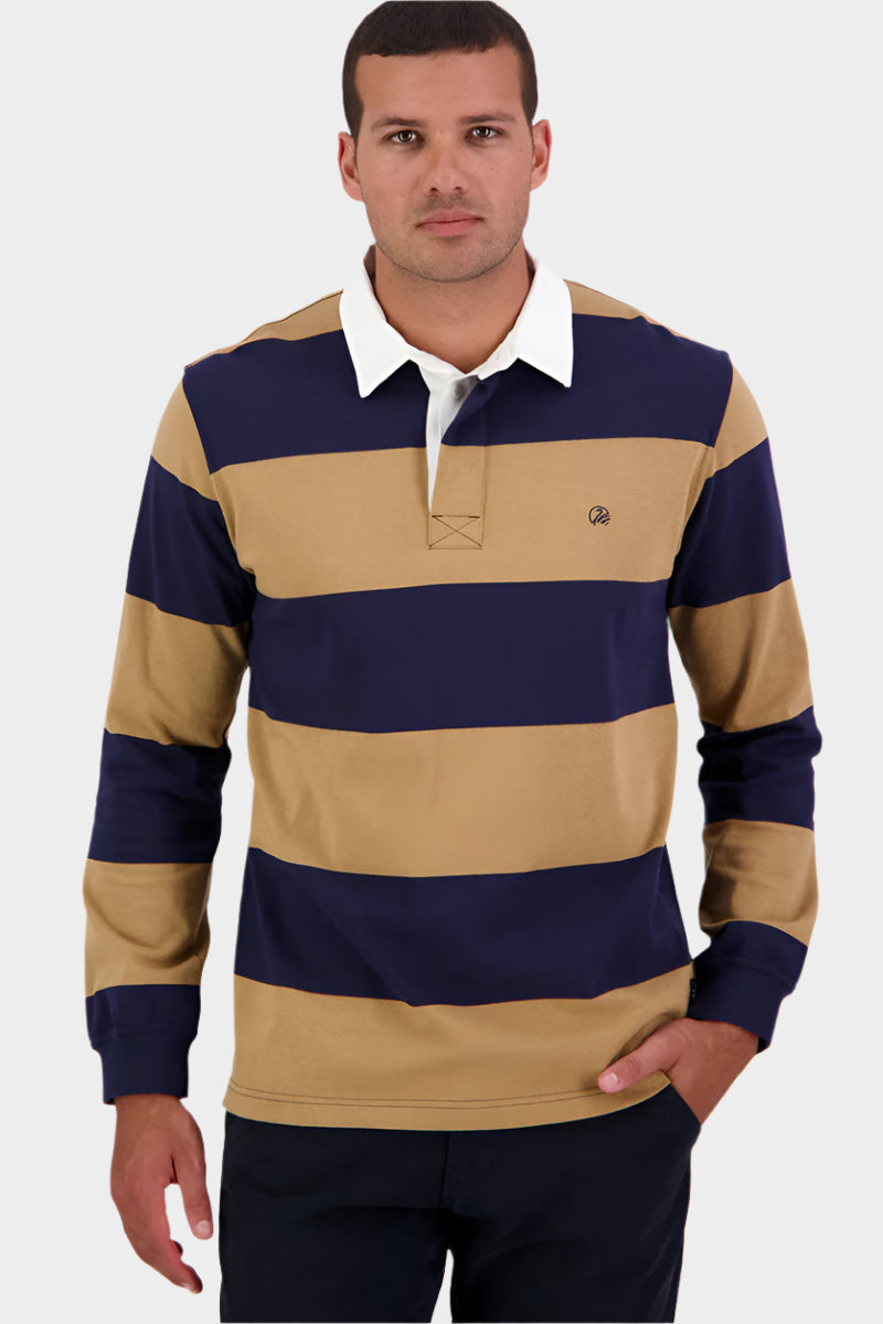 Swanndri Men's Ridgeway Long Sleeve Rugby Top - Navy/Cashew