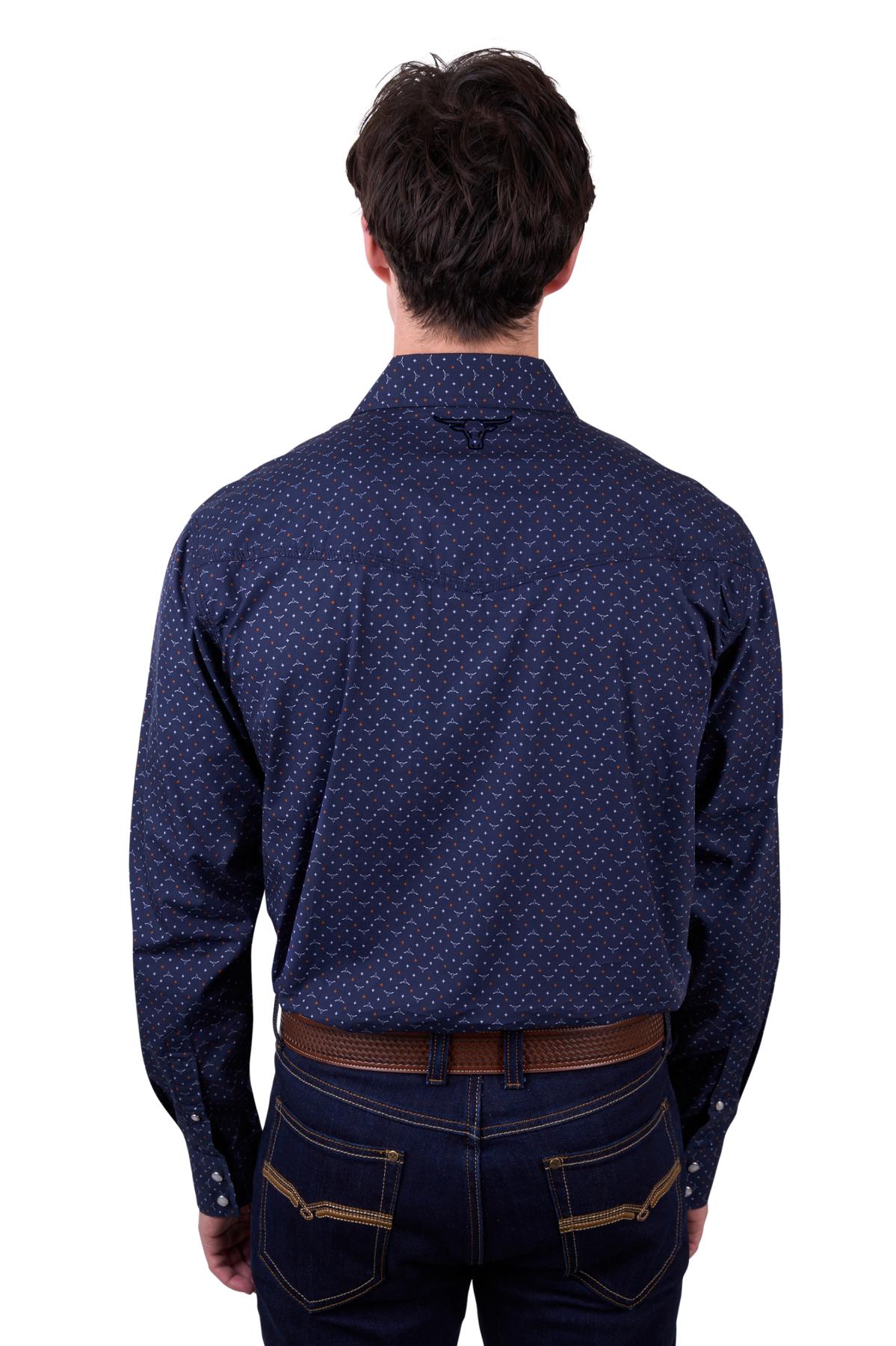 Pure Western Men’s Ross Print Western Long Sleeve Shirt - Navy