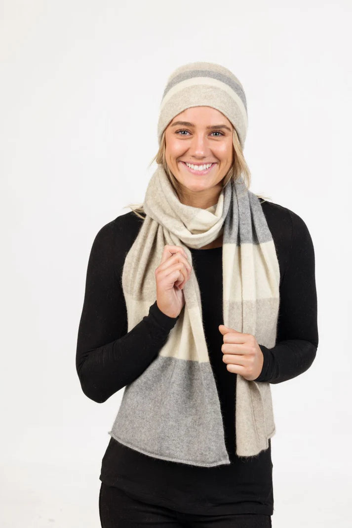 Native World Women Travel Scarf - 116 Natural Stripe