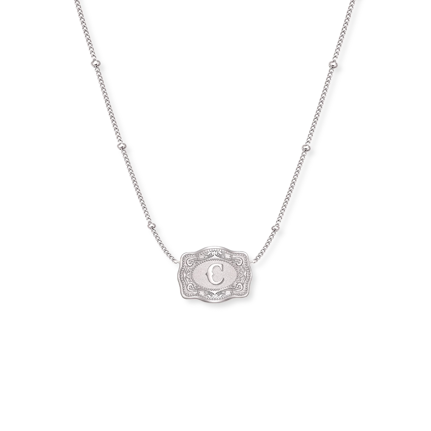 SpurWest Ultra Mini Belt Buckle Necklace (Initial) - Silver