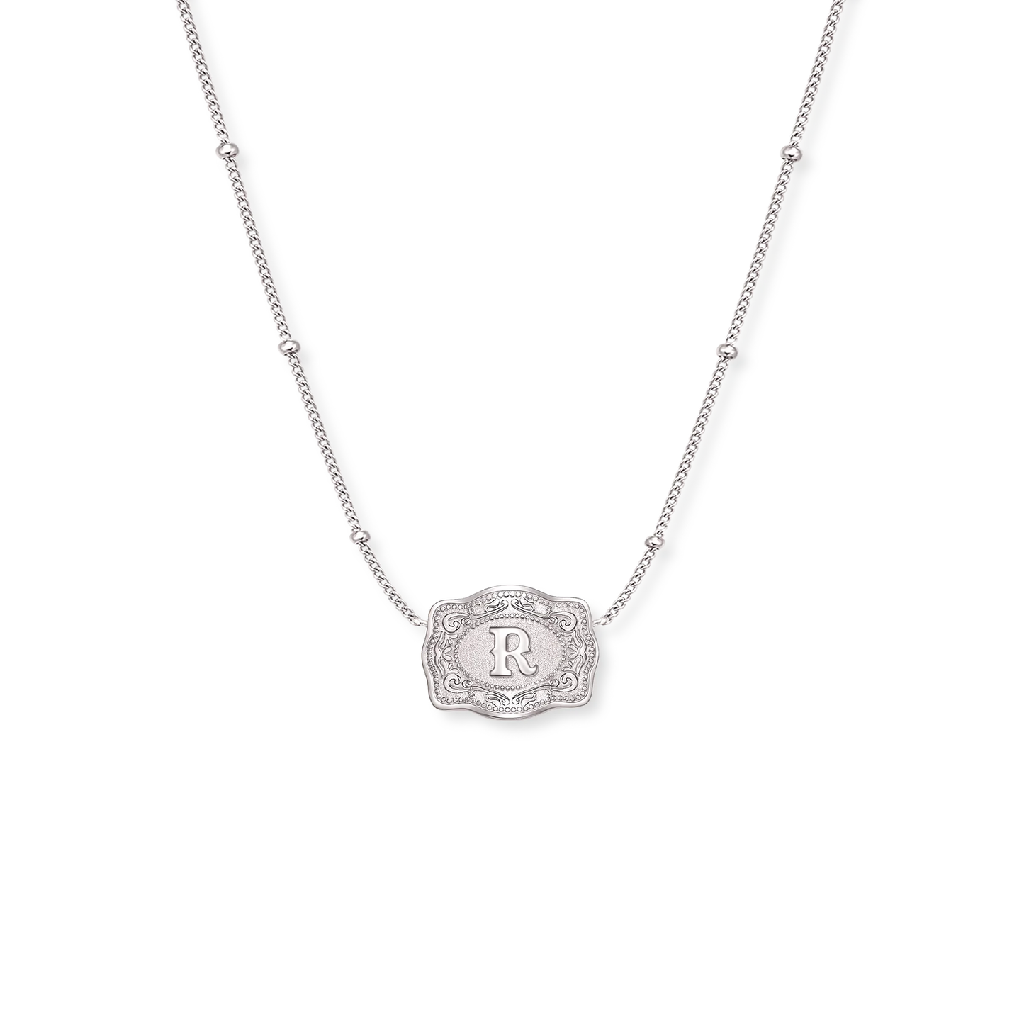SpurWest Ultra Mini Belt Buckle Necklace (Initial) - Silver