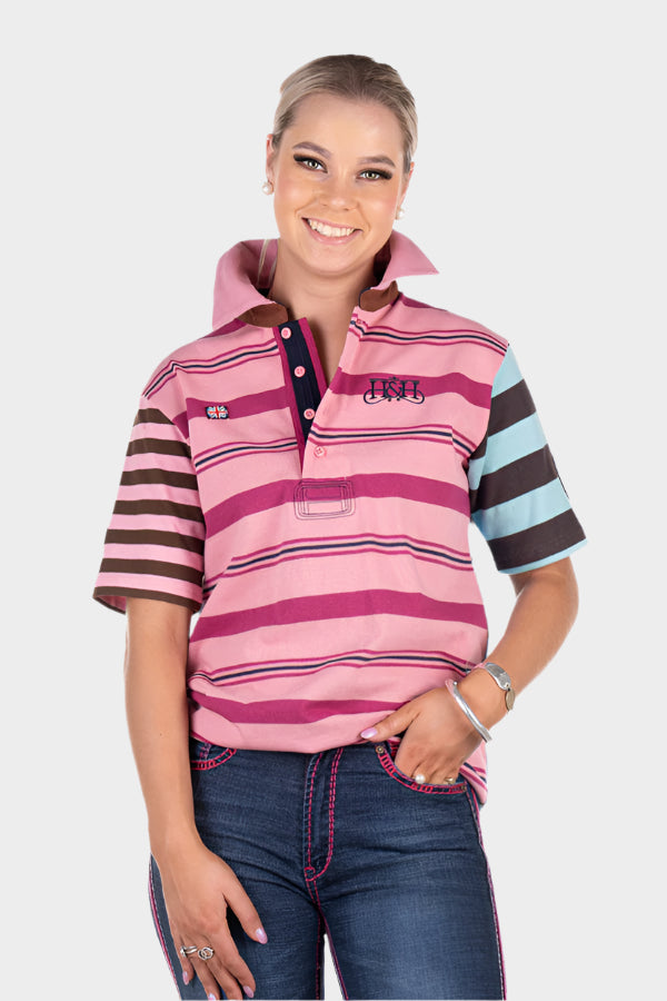 HITCHLEY & HARROW RUGBY COLLECTION - RC01-8 PINK/NAVY/RASPBERRY RUGBY FIT POLO