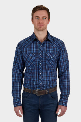 PURE WESTERN MENS ROWAN LONG SLEEVE SHIRT (NAVY/RED)