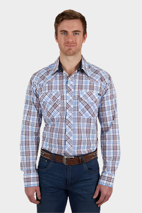 PURE WESTERN MENS LUCAS LONG SLEEVE SHIRT (WHITE/BLUE)