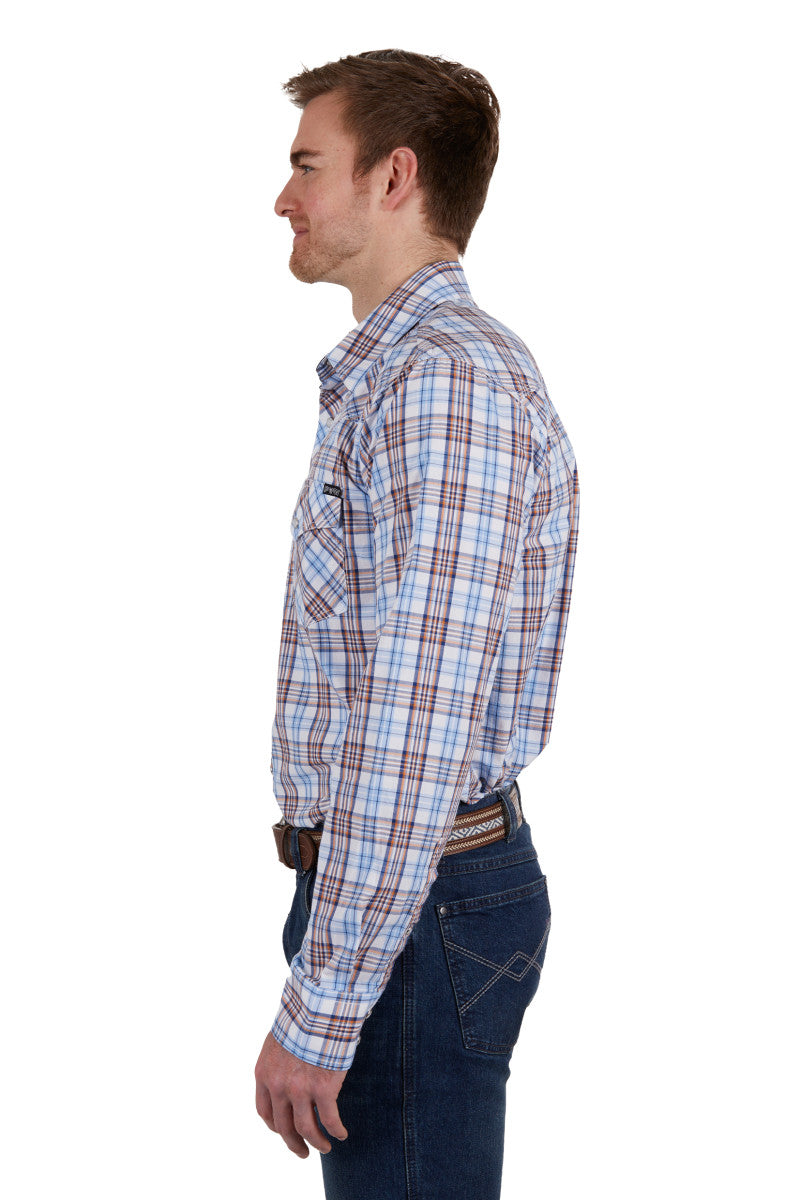PURE WESTERN MENS LUCAS LONG SLEEVE SHIRT (WHITE/BLUE)
