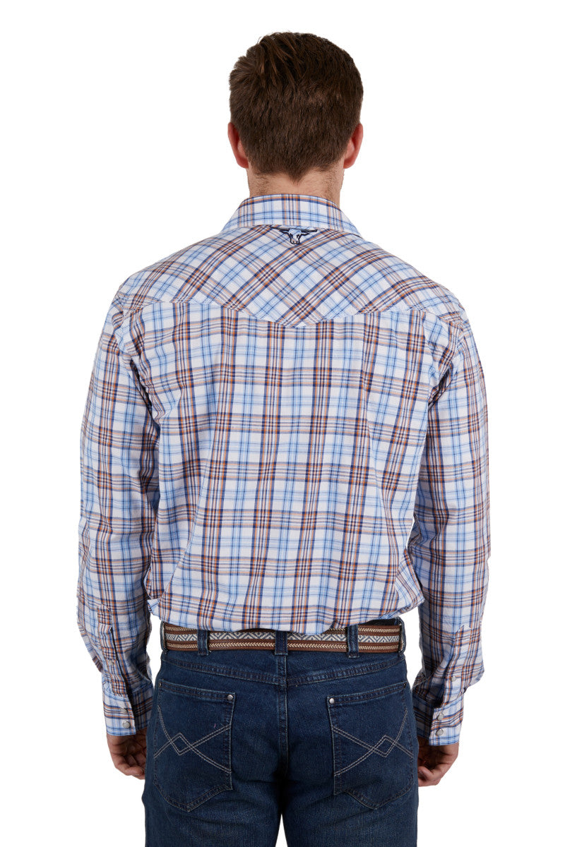 PURE WESTERN MENS LUCAS LONG SLEEVE SHIRT (WHITE/BLUE)