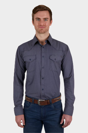 PURE WESTERN MENS AVONDALE L/S SHIRT (NAVY/ORANGE) - SALE