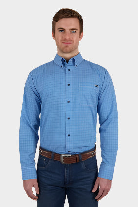 PURE WESTERN MENS HEWITT LONG SLEEVE SHIRT (BLUE/TEAL)