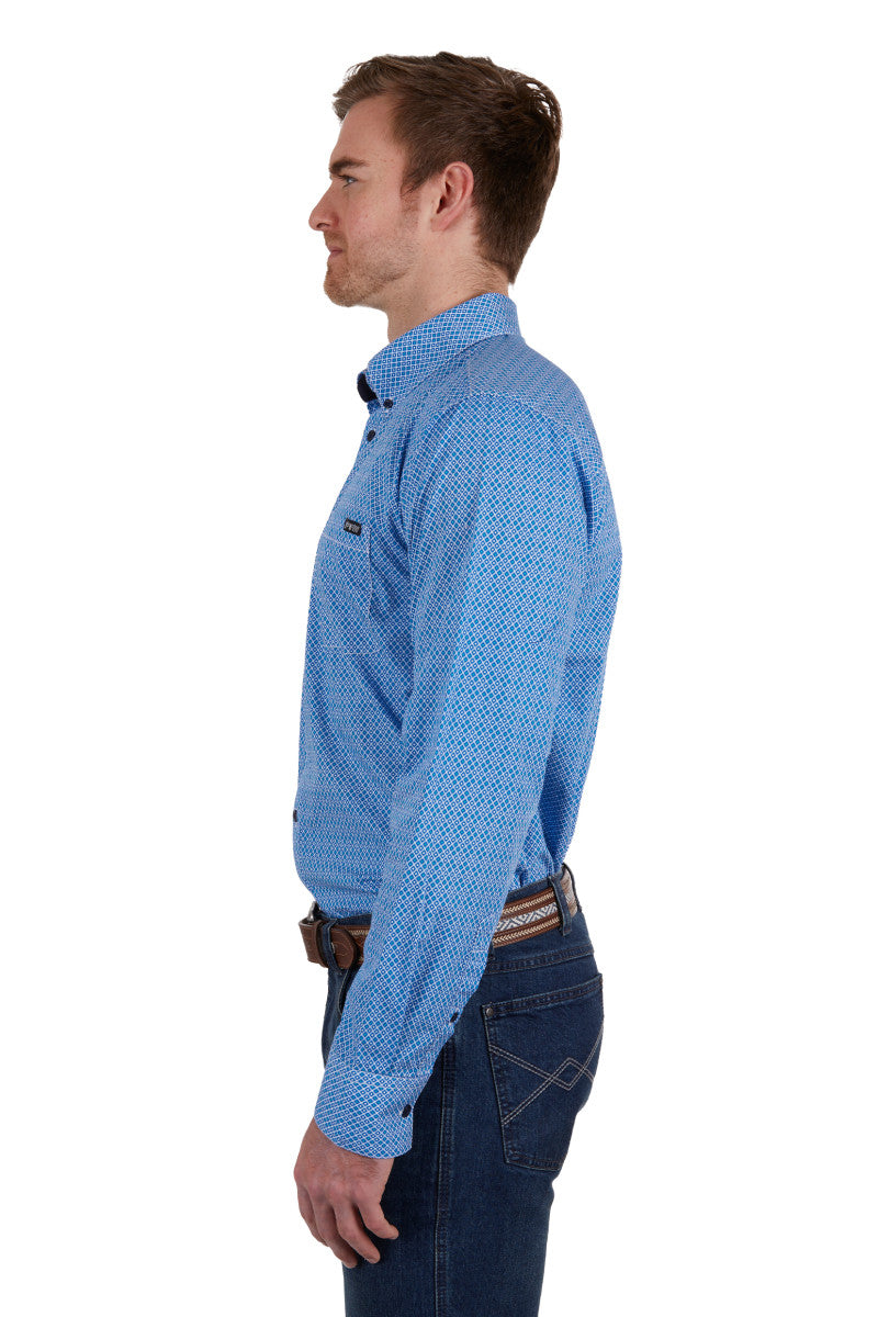 PURE WESTERN MENS HEWITT LONG SLEEVE SHIRT (BLUE/TEAL)