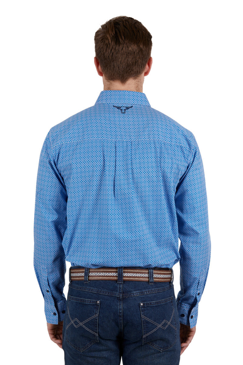 PURE WESTERN MENS HEWITT LONG SLEEVE SHIRT (BLUE/TEAL)