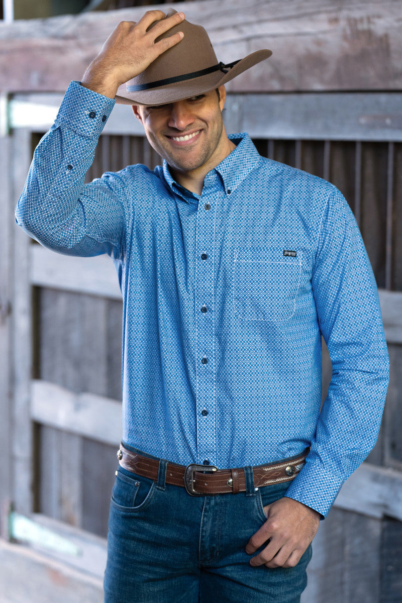 PURE WESTERN MENS HEWITT LONG SLEEVE SHIRT (BLUE/TEAL)