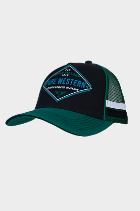 PURE WESTERN MENS BROCK TRUCKER CAP (BLACK/GREEN)