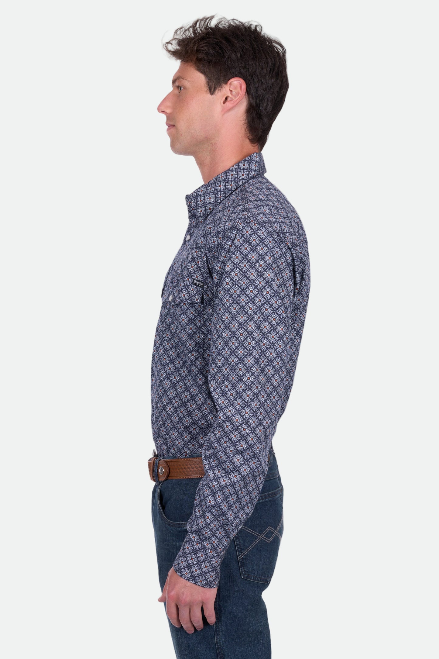 Pure Western Men's Douglas Ls Shirt - Navy/White
