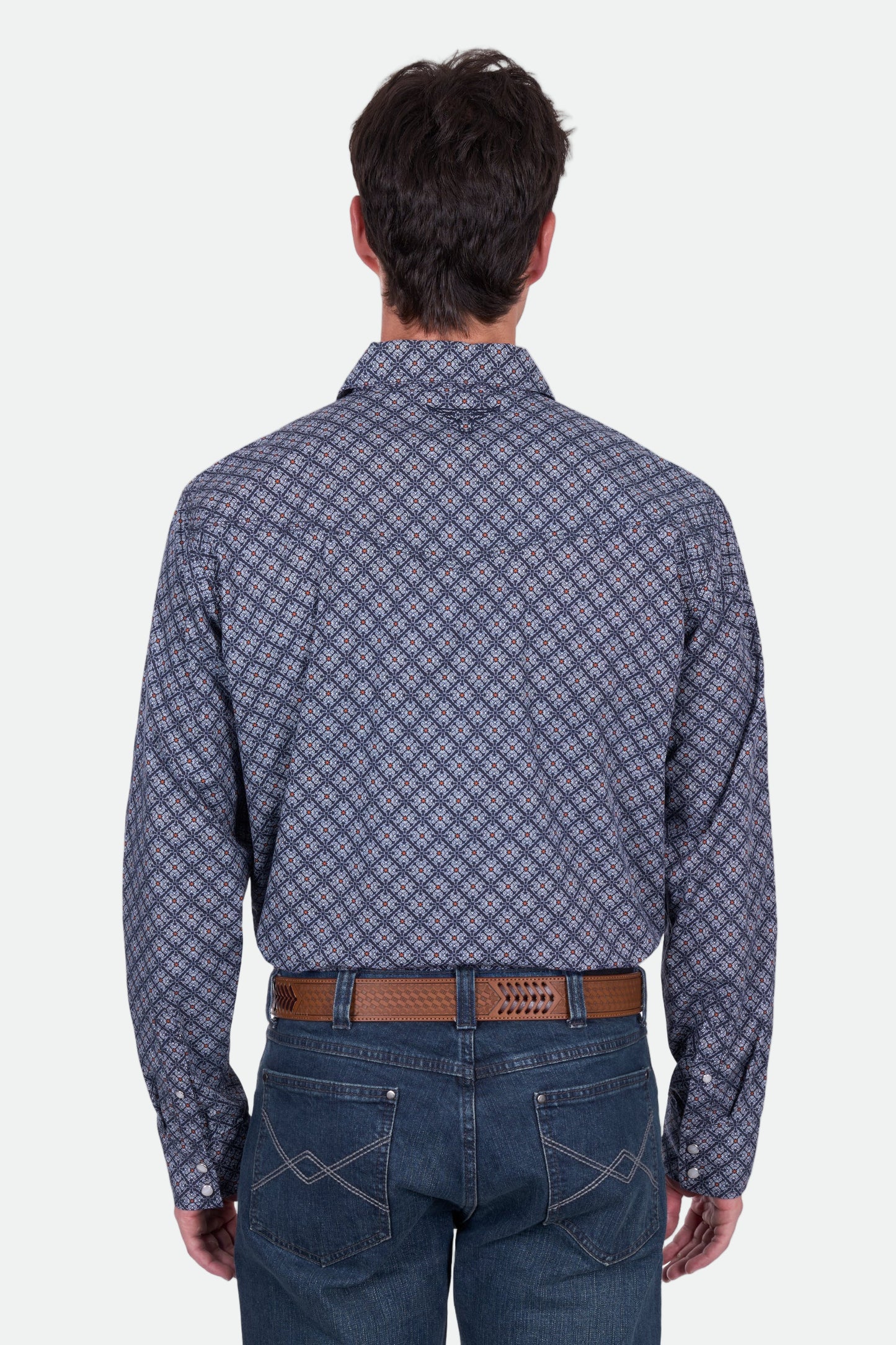 Pure Western Men's Douglas Ls Shirt - Navy/White