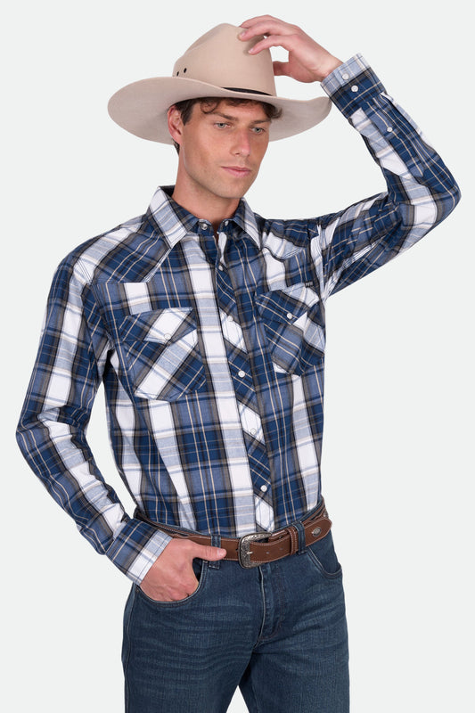 Pure Western Men's Nicholas Ls Shirt - Navy/Tan