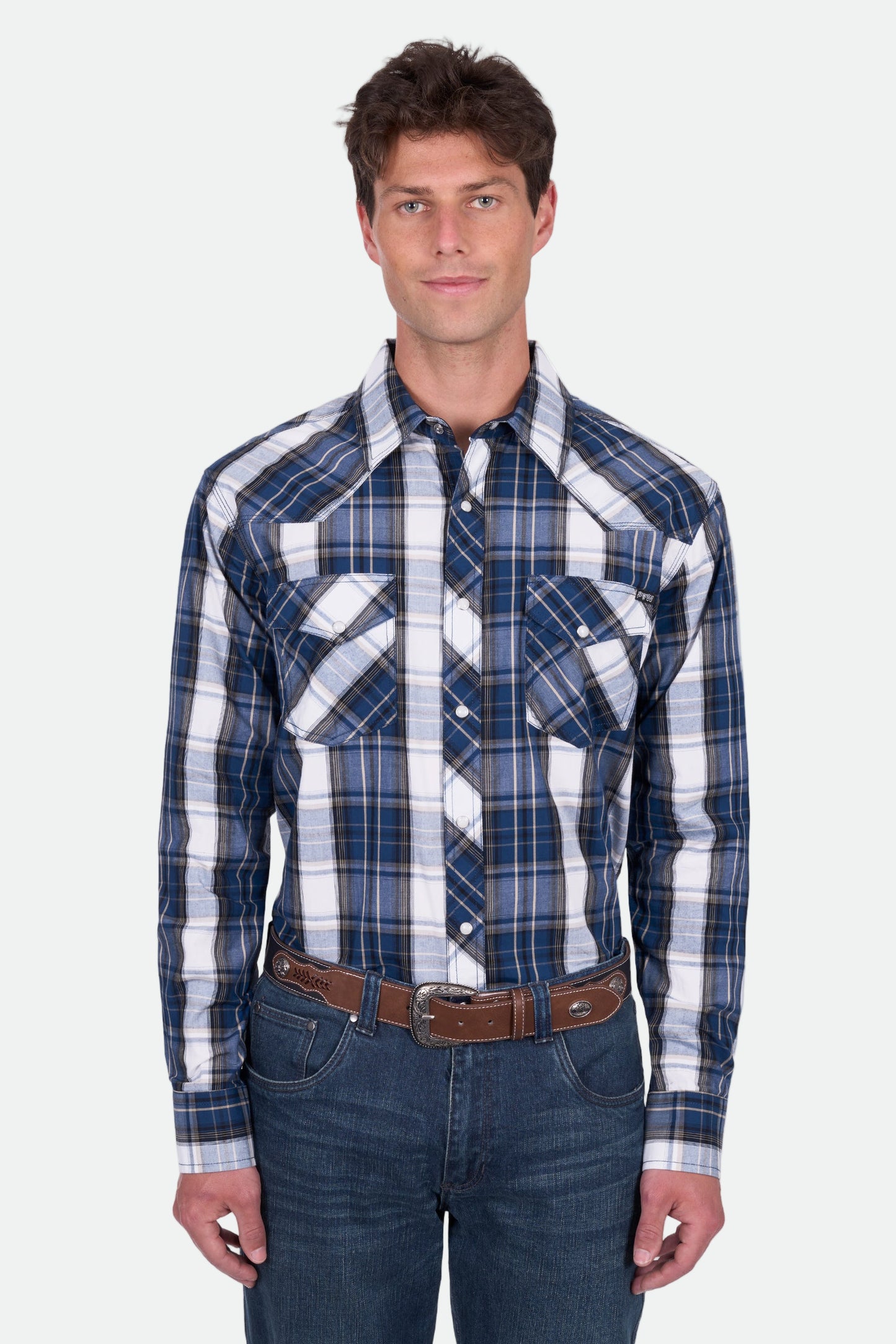 Pure Western Men's Nicholas Ls Shirt - Navy/Tan