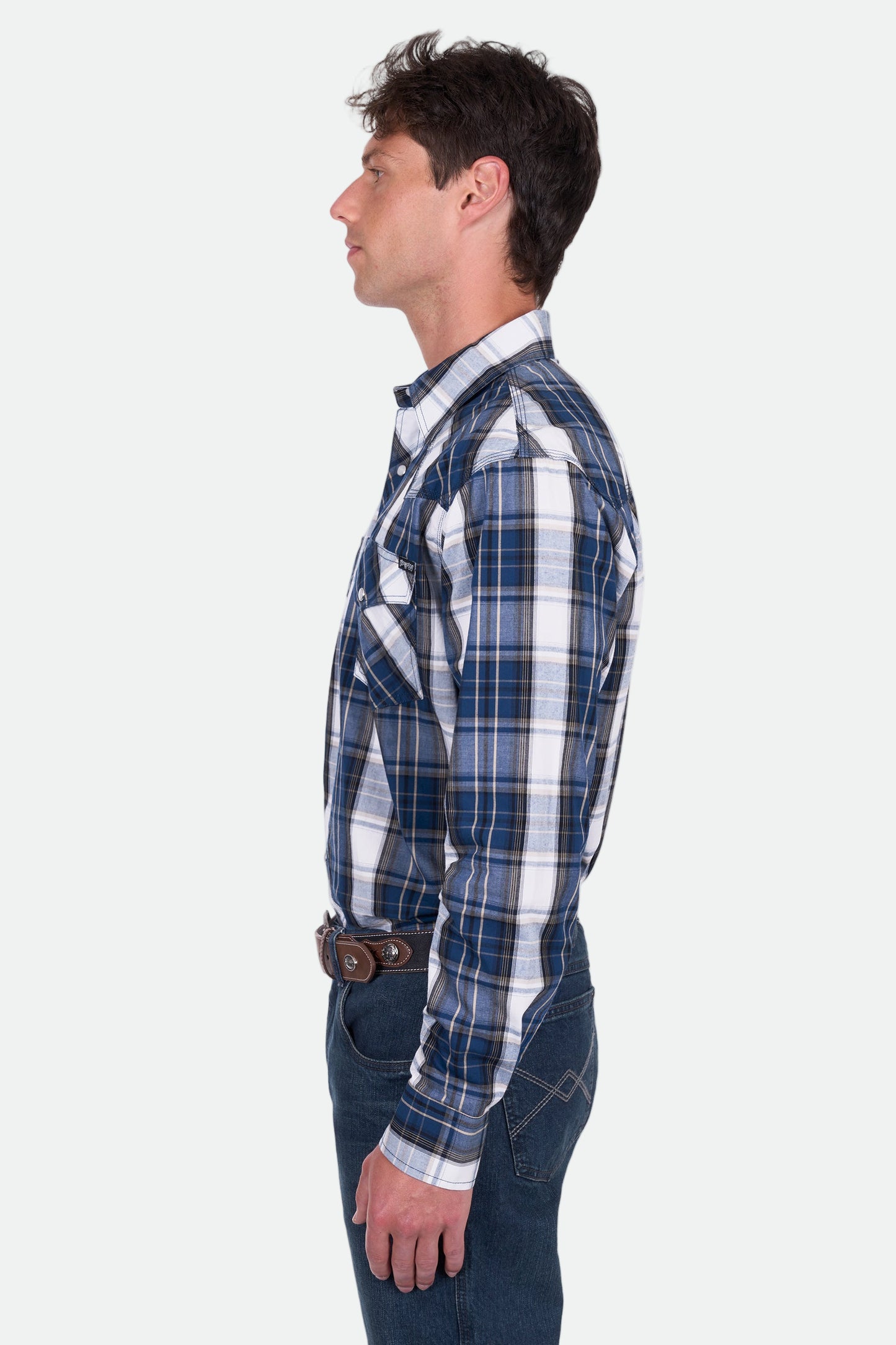 Pure Western Men's Nicholas Ls Shirt - Navy/Tan