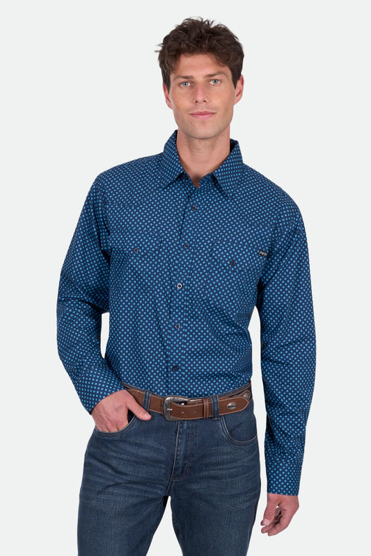 Pure Western Men's Brandon Ls Shirt - Navy/Blue